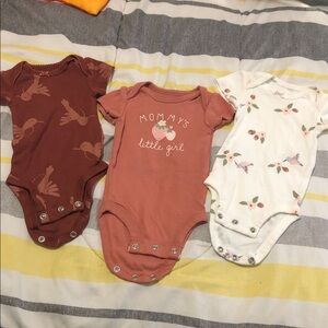 Carter's Baby Bodysuit Trio - Brown, Pink, and White